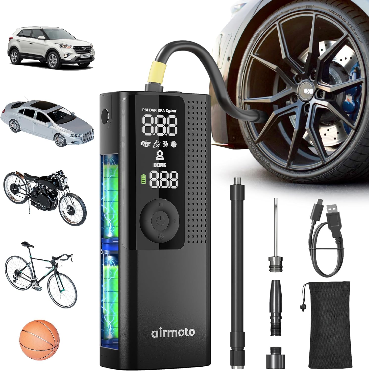 Airmoto Inflador Neumáticos Portátil 120 PSI