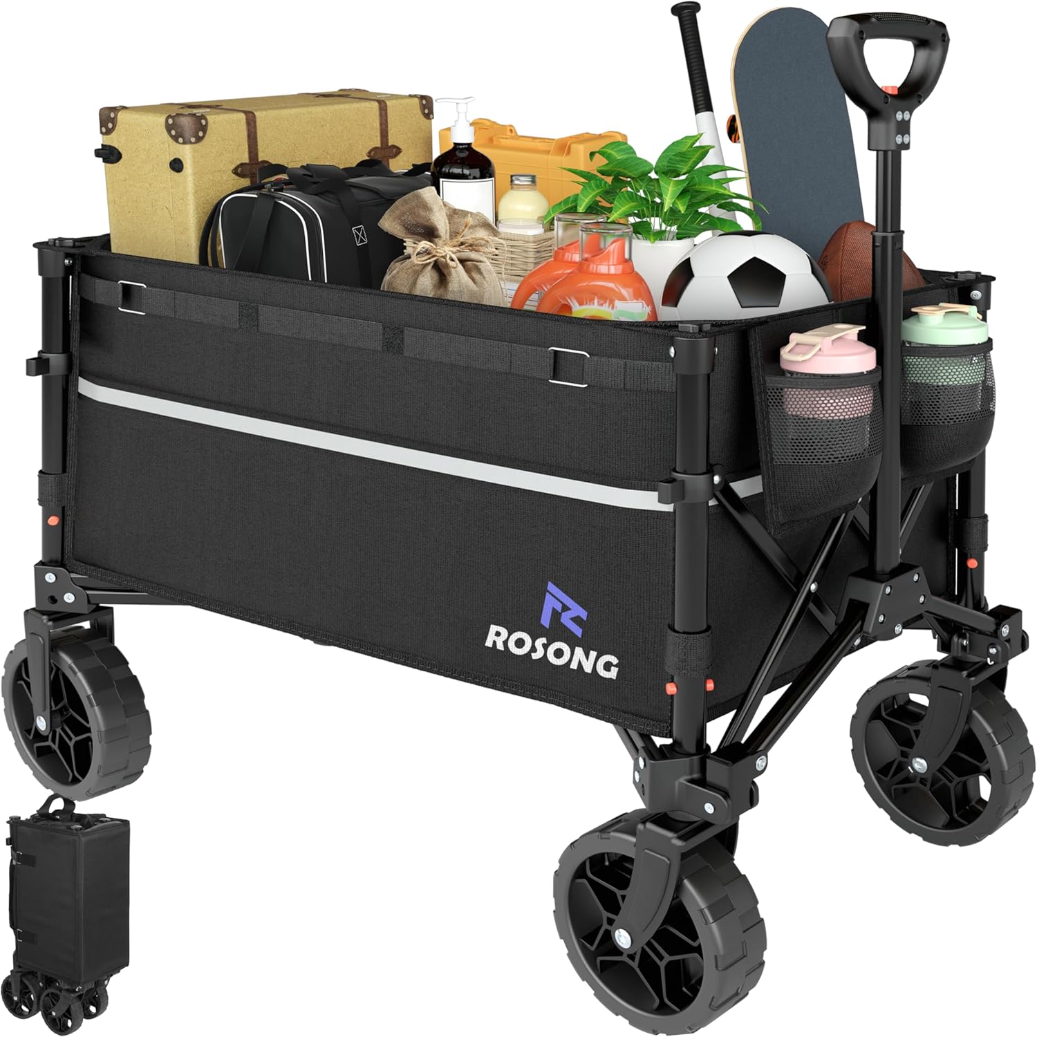 Carro Plegable Camping 120L Negro Ruedas Giratorias