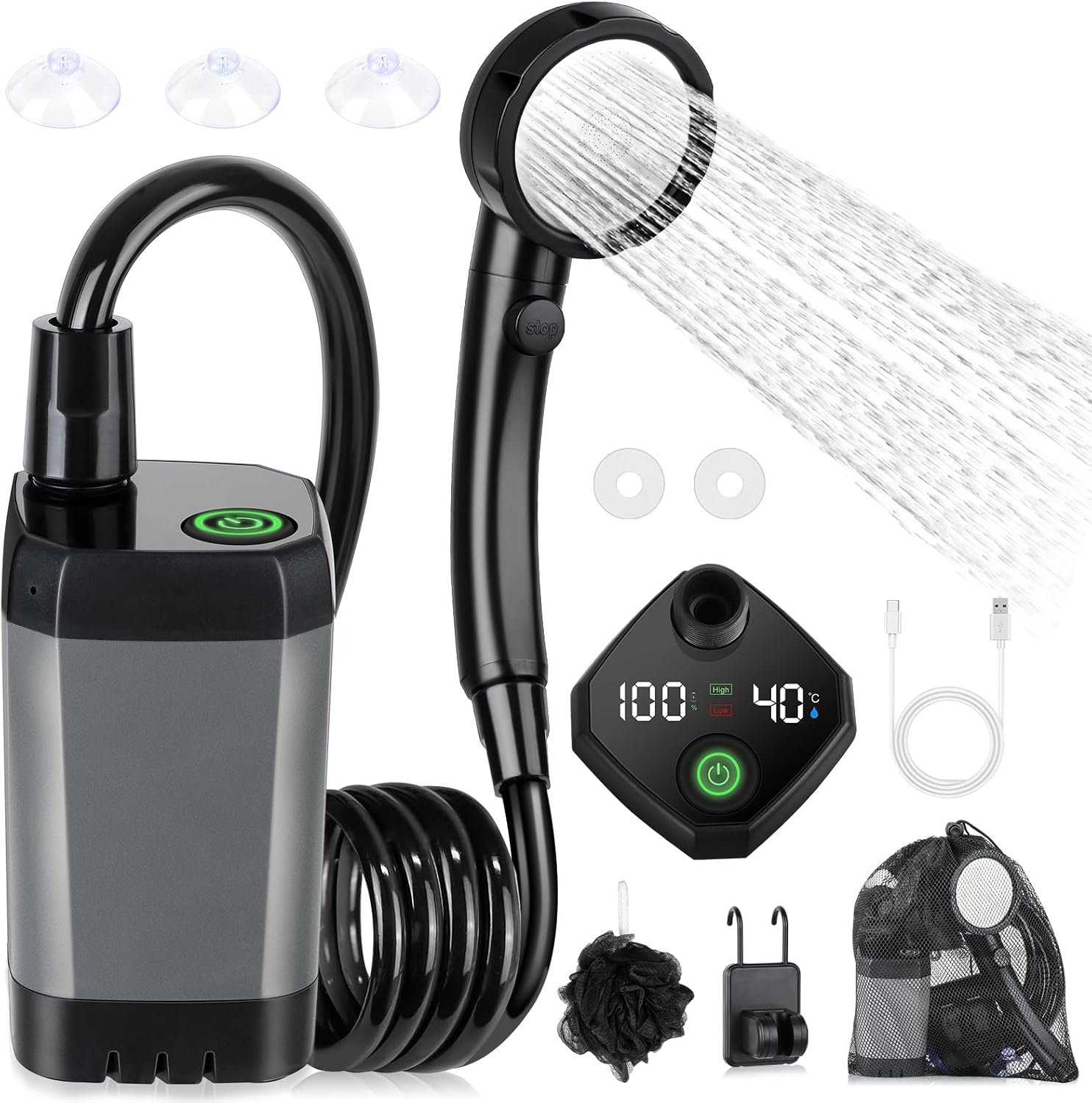Ducha Portátil Spopal 6000mAh con Pantalla LED